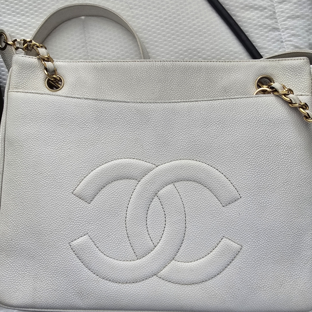 Chanel White Leather Tote Bag